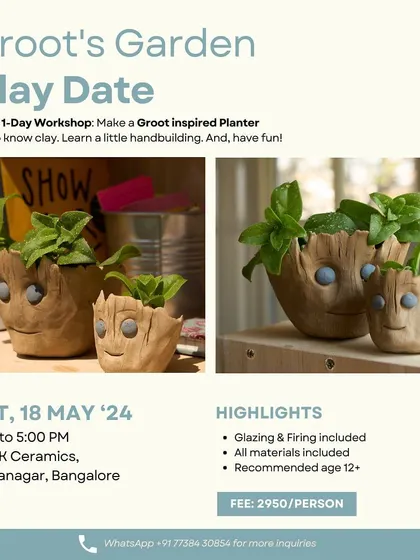I am Groot. In our 'Groot's Garden' clay date, you can make your very own Groot-inspired planter, a perfect and adorable home for a small succulent or plant.