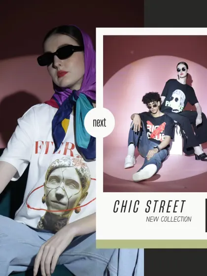 This collage-style image was designed to showcase multiple looks from the collection in a single, dynamic format, perfect for social media. It highlights the headscarf accessory and the overall retro vibe.