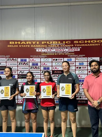 Another shot of our successful girls' team at the Delhi State Ranking Tournament. Their collective success demonstrates the strength and depth of our training program.