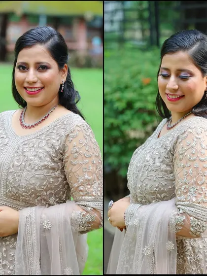 A before-and-after style collage showing the client looking beautiful from every angle.