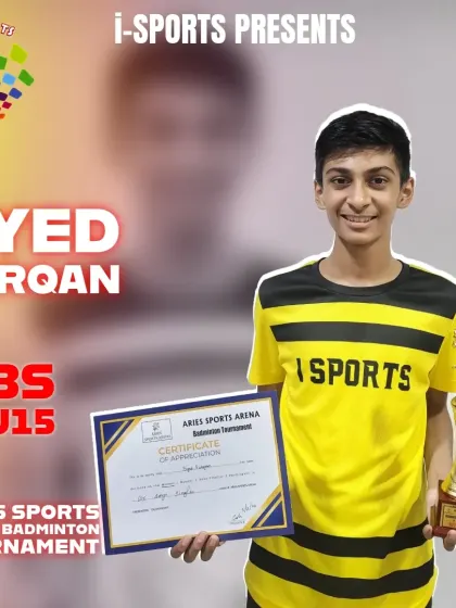 Champion of the court. Syed Furqan dominates the Aries Sports Arena Badminton Tournament, winning the U15 Boys Singles title.