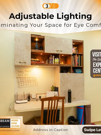 Good lighting is crucial for reducing eye strain. We recommend adjustable and layered lighting, including task lights for your desk, to create a comfortable and productive environment.