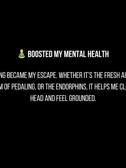 Cycling became my escape and my therapy. The rhythm of pedaling and the fresh air helps me clear my head and feel grounded. This is the mental peace I help my clients find.