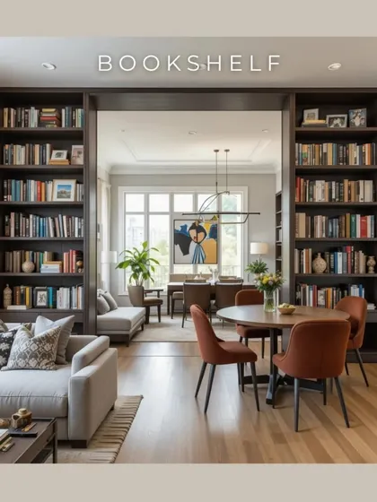 A bookshelf can be more than just storage; it can be a creative room divider. This design separates the living and dining areas while maintaining an open feel and providing ample space for books and decor.