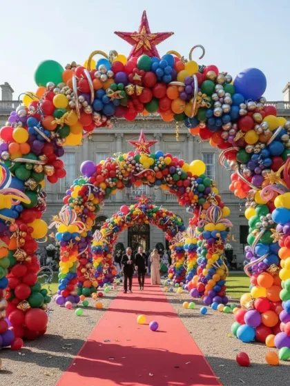 This grand entrance is an example of large-scale balloon structuring. By connecting multiple arches, I built an immersive and festive tunnel that guides guests into the celebration, showing my capability to handle large and complex decoration projects.