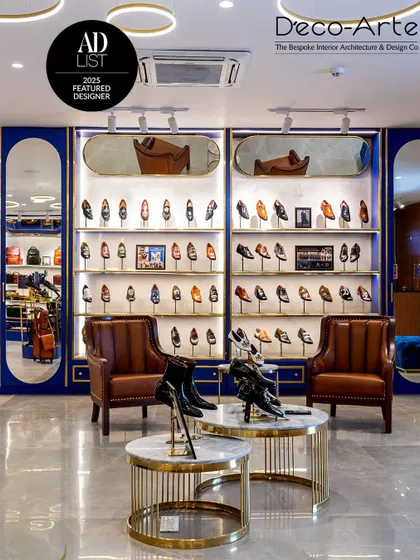 A space where craftsmanship meets design. The sleek, illuminated shoe wall, warm leather armchairs, and nested marble tables create an immersive retail experience for the modern shopper at Brune & Bareskin.