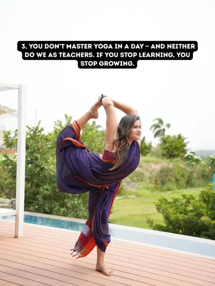 A good teacher must be a dedicated student. Here in Natarajasana, I embody the principle that you must live and master what you teach.