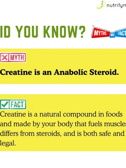 Myth: Creatine is an anabolic steroid. Fact: It's a natural compound, completely different from steroids, and is both safe and legal for athletes.