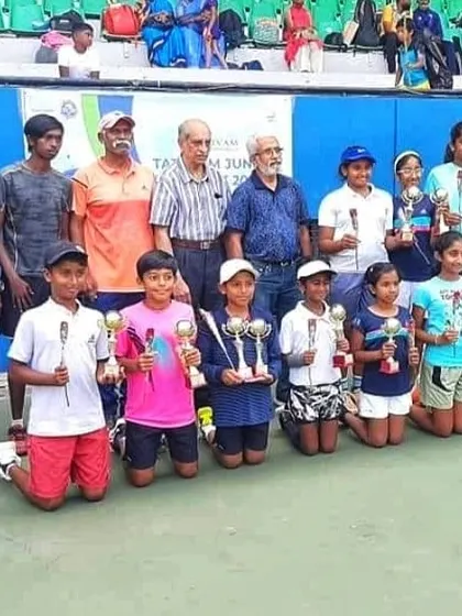 Our players celebrating their wins at the KSLTA AITA TS7 Champion Series. It's a great feeling to see so many of our students holding trophies after a tough all-India tournament.