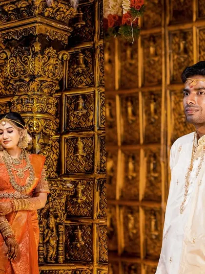 A quiet moment between the bride and groom before the main ceremony begins.