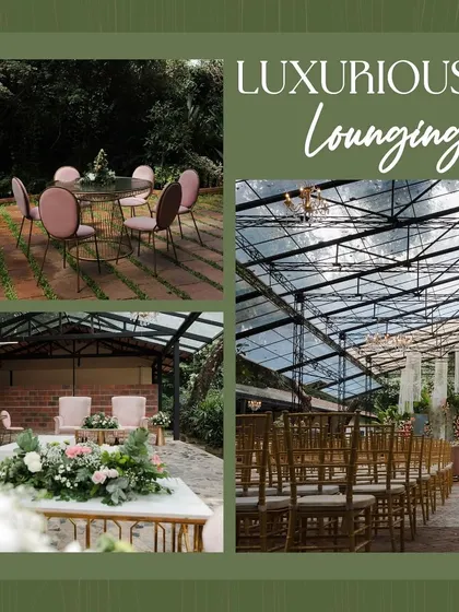 A collage showcasing the various luxurious lounging options at the brunch, from plush sofas to elegant dining sets, ensuring guest comfort was a top priority.