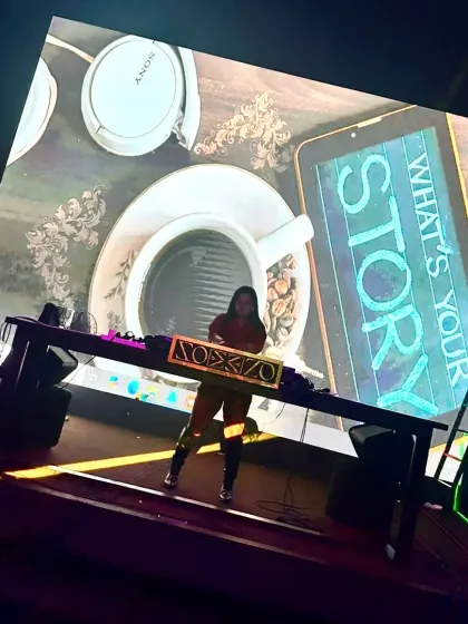 "What's Your Story?" The visuals on the screen behind me at Xozo The Club perfectly matched the vibe of the night. Every set I play tells a story.