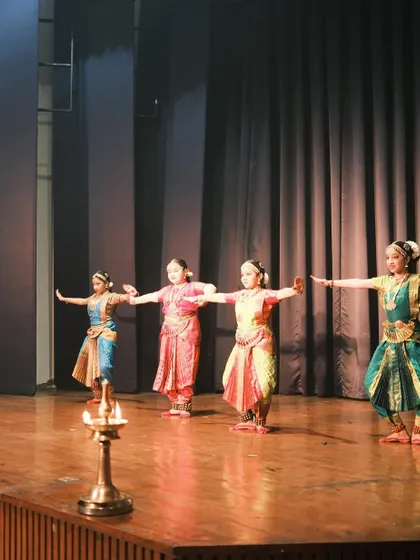 My younger students presenting their piece. The lamp in the foreground, the 'diya', symbolizes the divine light of knowledge and art.