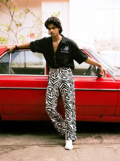 This series features a male model with a vintage Mercedes, shot in both color and black and white. It showcases a cool, retro vibe perfect for a fashion editorial or model portfolio.