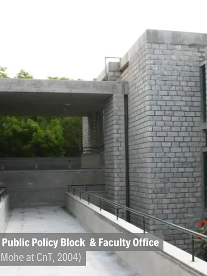The Central Public Policy Block & Faculty Office (2004), showcasing the use of stone and concrete to create a formal yet accessible academic space.