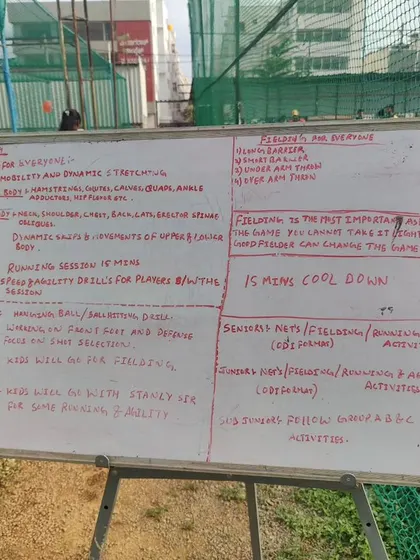 A look at our coach's whiteboard, detailing the plan for a training session. Our approach is structured, methodical, and covers all facets of the game.