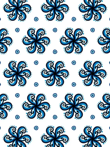 An evil eye inspired floral pattern in shades of blue. This unique digital design combines the protective symbol with a flowing, organic pattern for a modern twist.