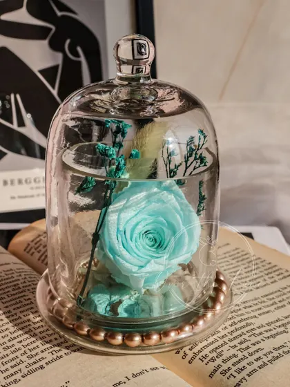 Another shot of the blue Eternal Rose, a unique and long-lasting romantic gift.