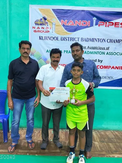 A triple crown for our young champion, Rehaan D., at the Kurnool District Badminton Championship. He won the U-11 Singles, U-13 Singles, and U-13 Doubles titles.