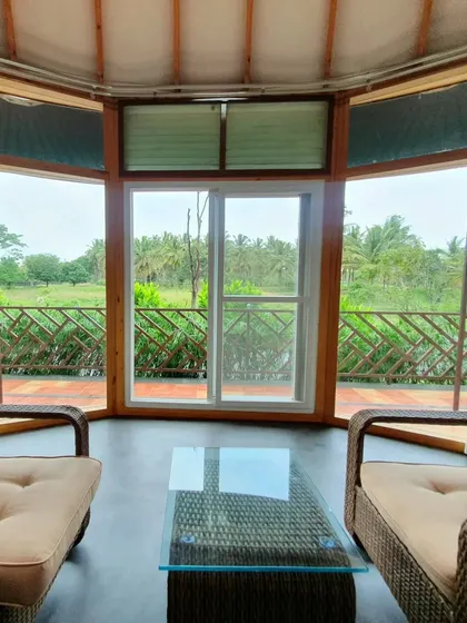 The seating area in our riverside cottage, perfectly positioned to offer stunning views of the river and landscape.
