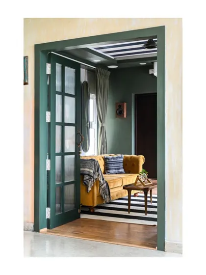 We widened the entry to this media room and added a traditional double door to create a grander entrance.