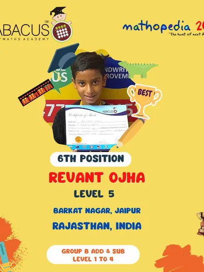 Revant Ojha from Jaipur, Rajasthan, holding his certificate for 6th Position.