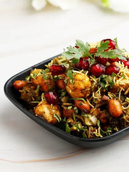 A healthy yet indulgent snack. Our Makhana Chaat features roasted fox nuts tossed with spices, peanuts, and fresh herbs, creating a light, crunchy, and flavourful dish that guests love.