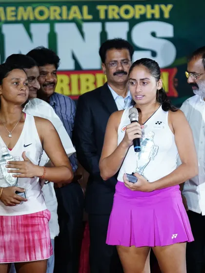 Akanksha addressing the audience after her victory. Public speaking and representing oneself professionally are also key aspects of development we encourage.