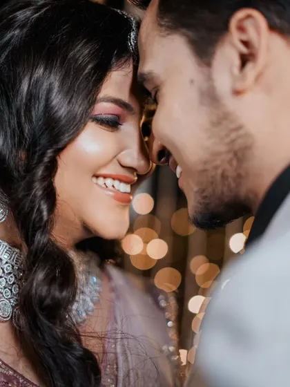 An extreme close-up filled with joy and bokeh lights, capturing a magical, happy moment.