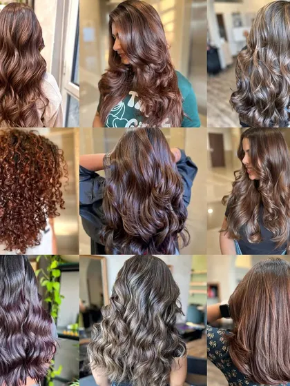 A collage of our fall favorites. This grid shows the variety of colors and styles we create, from curly reds to wavy brunettes.