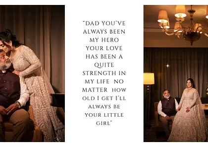 A touching photo collage of the bride with her father, capturing the emotional bond and a daughter's love.