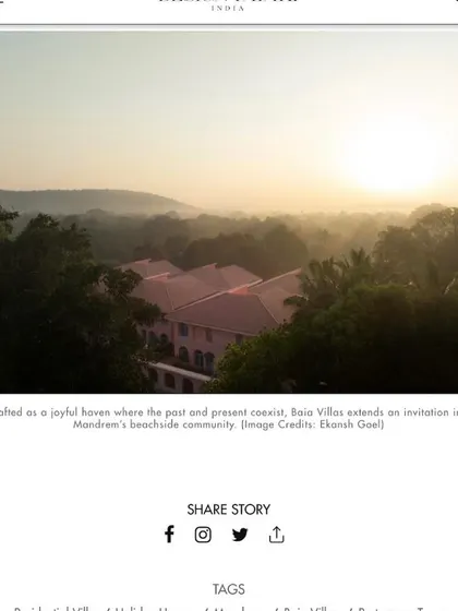 The Baia Villas at sunrise, as captured for a Design Pataki feature. The project was crafted as a joyful haven where the past and present coexist, extending an invitation into Mandrem's unique beachside community.