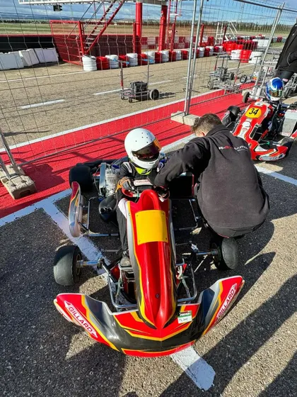 A driver getting ready in the pit lane in Zuera, Spain.