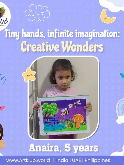 Five-year-old Anaira's magical garden scene with a dragonfly and snail is a wonderful example of creative wonders.