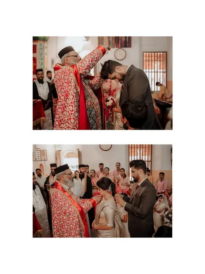 A duplicate of image 122, capturing the sacred blessing moment in a church.