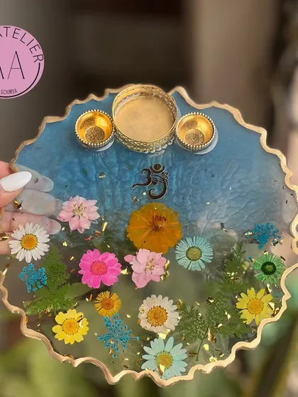 A serene blue Pooja Thali, perfect for creating a calm and meditative atmosphere during your pooja.