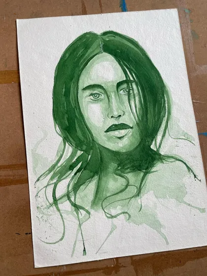 A portrait in green, part of my watercolour series exploring the emotions of colour. This piece reflects the grounded and natural essence of green.