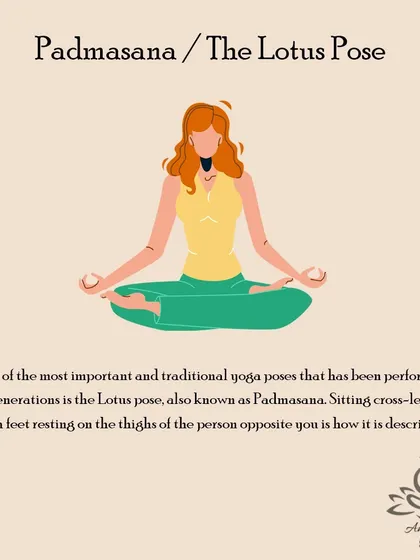 Padmasana (The Lotus Pose) is a classic meditative posture that calms the mind, stretches the ankles and knees, and keeps the spine straight.