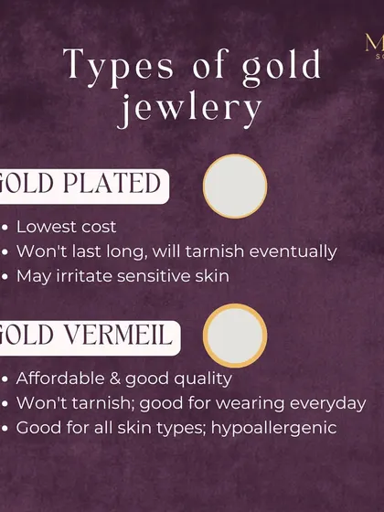 Here's a simple breakdown of gold-plated versus gold vermeil. While both are affordable options, gold vermeil has a sterling silver core and a thicker gold layer, making it a better quality choice for daily wear.
