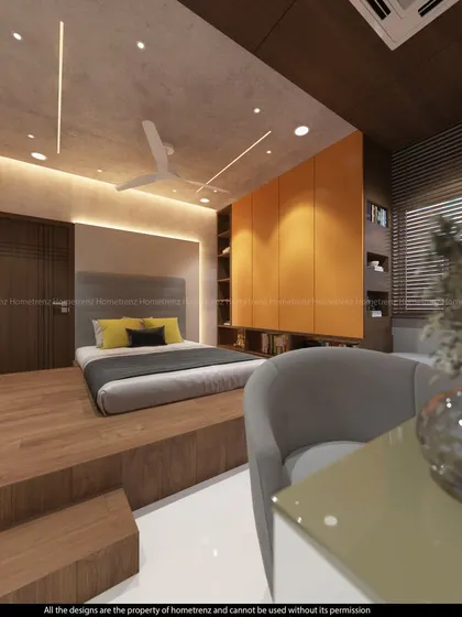 Another view of the kids' bedroom, showing the steps leading up to the bed.