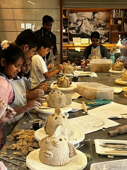 This is what pure focus and fun looks like. Our young ceramicists get completely absorbed in sculpting their unique pufferfish, learning pinch pot and sculpting techniques along the way in our kids' clay workshop.