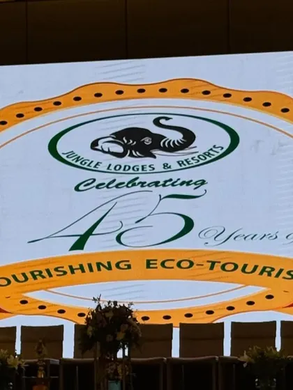 The official logo of the Jungle Lodges & Resorts 45th-anniversary event. We are proud to be associated with an organization that champions eco-tourism.