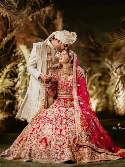 A timeless portrait of Srishti and Dhruv, filled with love and affection. We focus on creating classic, beautiful images that you will cherish for a lifetime, capturing the essence of your relationship on your wedding day.
