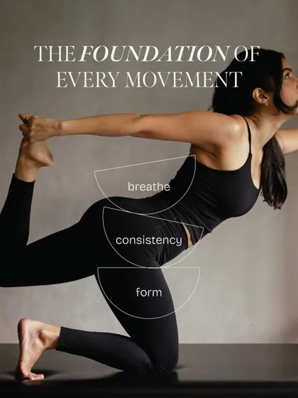 These are the three pillars of my teaching method. I guide you to focus first on your breath, then on building consistency in your practice, and always on maintaining proper form to ensure you move safely and effectively.