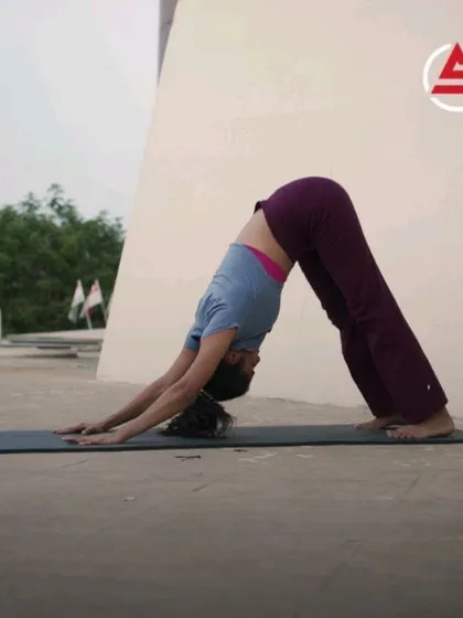 A series of images demonstrating various yoga-inspired stretches like downward dog and lunges that we incorporate to improve hip and spine mobility.