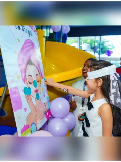 "Pin the cucumber on the spa girl!" A fun, themed game during our Mani-Pedi party that had all the kids giggling and taking part in the excitement.