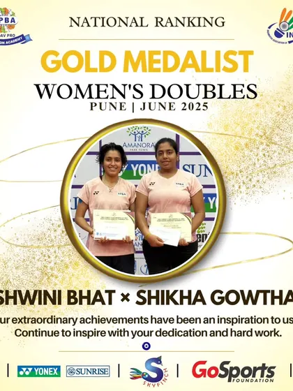 Celebrating Ashwini Bhat and Shika Gautam's 4th title at the All India Senior Ranking in Pune, cementing their Rank 1 status.