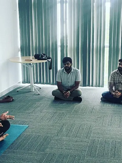 I was invited to lead a mindful meditation session at Happiest Minds Technologies, guiding employees on how to manage stress and improve focus in the corporate environment.