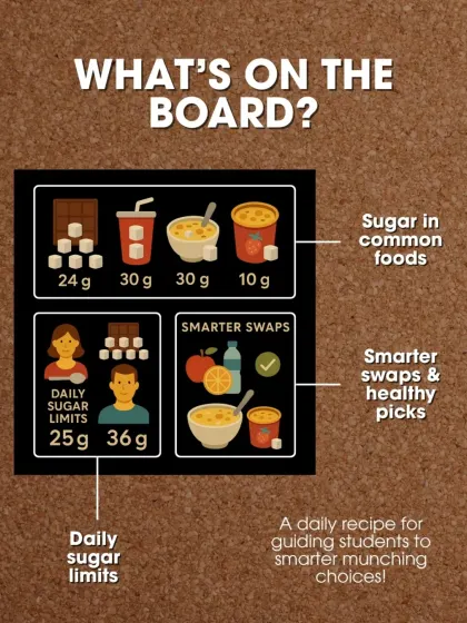 An explanation of the CBSE 'Sugar Boards', a tool to help students understand daily sugar limits and make healthier swaps.