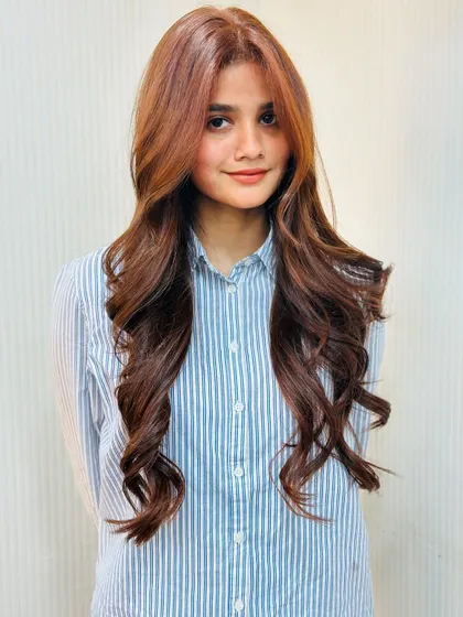 A full view of the light golden mahogany brown color. It's a showstopper.